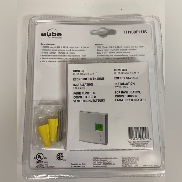 Honeywell Aube TH109PLUS NONPROGRAMMABLE THERMOSTAT FOR ELECTRIC HEATING New - Picture 3 of 3